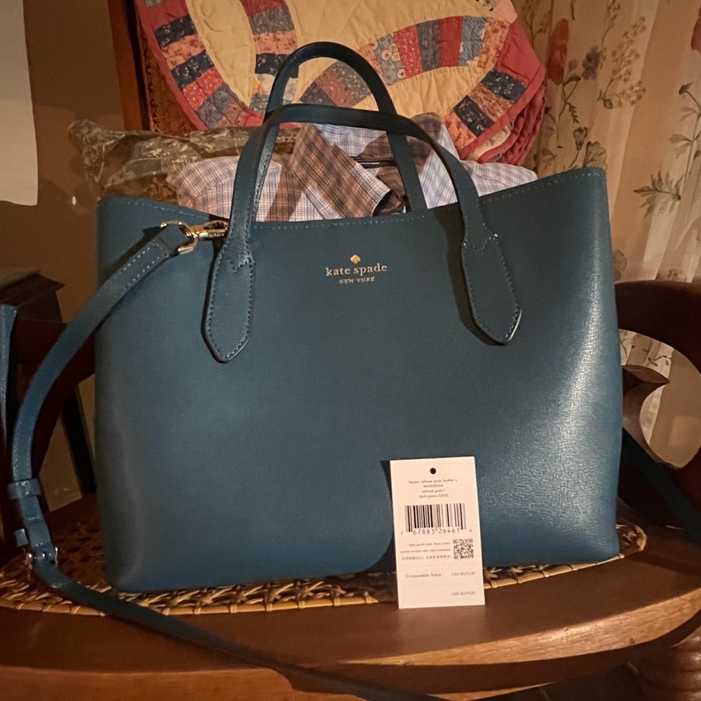 Kate Spade Harper Satchel in Dark Peacock with detachable shoulder strap
